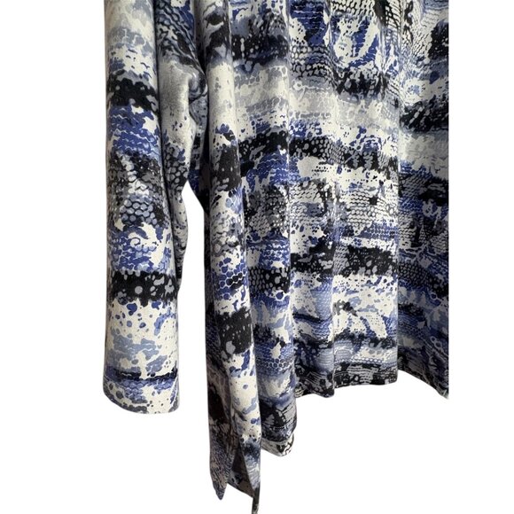 Alfred Dunner Womens 3X Blue Black Abstract 3/4 Sleeve Top With Rhinestone Trim - Picture 2 of 7